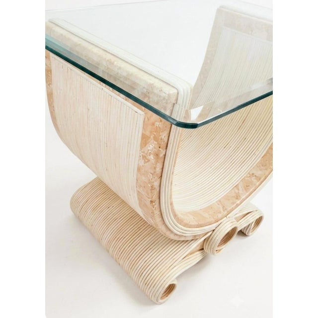 Vivai del Sud Vintage Molded Pencil Reed Faux Marble Betty Cobonpue U Shaped Mid Century Modern Side Tables - A Pair For Sale - Image 4 of 6