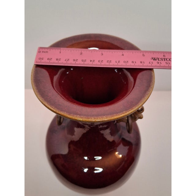Chinese Antique 19th C Chinese Sang De Boeuf Oxblood Flambe Hu Vase - Dragon Handles For Sale - Image 3 of 13
