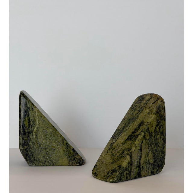 Vintage Sculptural Geometric Connemara Green Marble Bookends - A Pair For Sale - Image 4 of 9