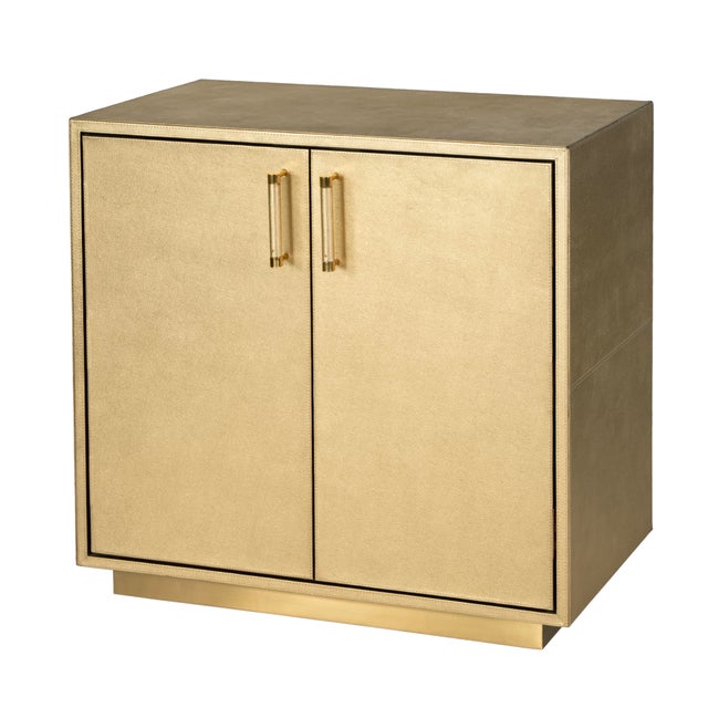 Gold Francois 32 in. W Rectangular Wood and Leather 2 Door Accent Cabinet, Antique Gold For Sale - Image 8 of 8