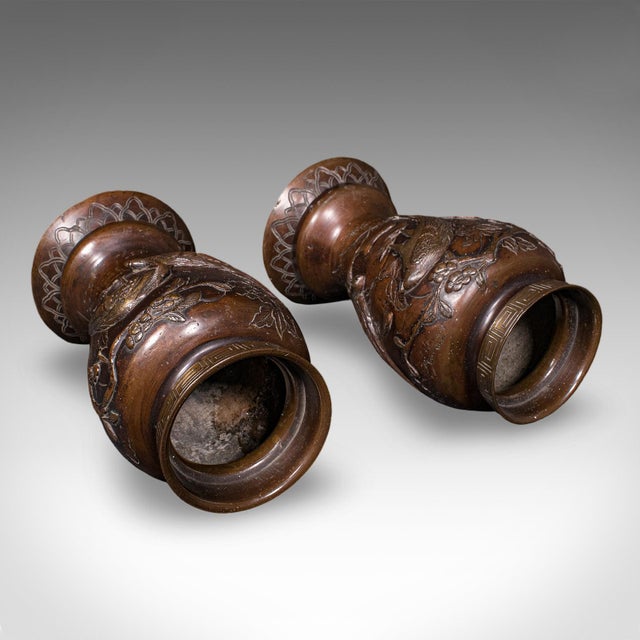 Pair of Antique Decorative Meiji Vases, Japanese, Bronze, Bouquet Pot, Victorian For Sale - Image 9 of 12