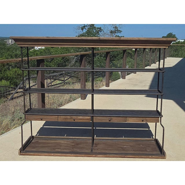 Modern Mercantile Display with Iron and wood elements. This can be used on top of a cabinet or alone.