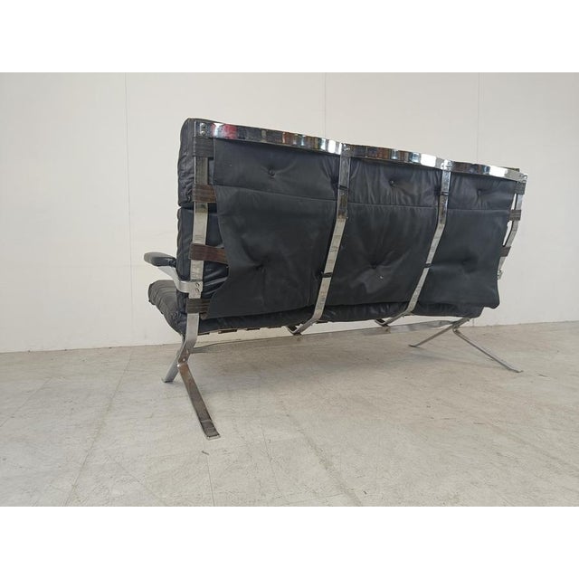 Vintage Black Leather and Chrome Sofa, 1970s For Sale - Image 9 of 12