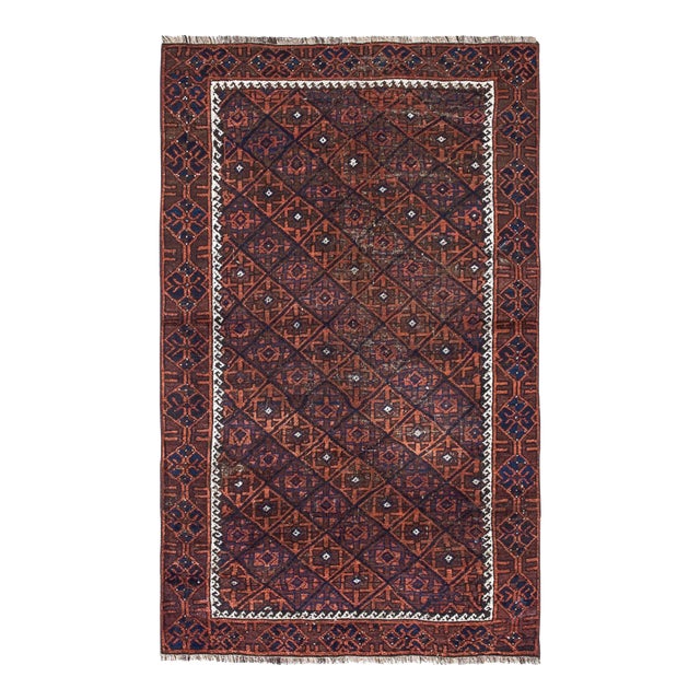 Decorative Small Vintage Afghan Wool Rug - 3`2" X 5`1" For Sale