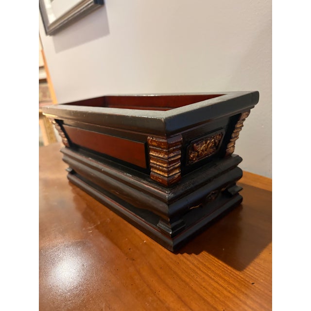 Antique Decorative Chinese Wood Box in Red, Black, and Gold For Sale - Image 4 of 5