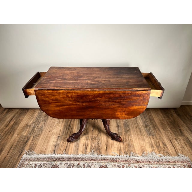 Antique American Empire Drop Leaf Table With Great Eagle Carved Feet C. 1840 For Sale - Image 12 of 13