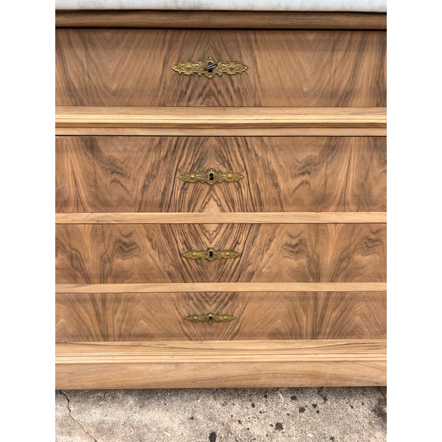 French French 19th Century Louis Philippe Bleached Solid Walnut Marble Top Commode For Sale - Image 3 of 12