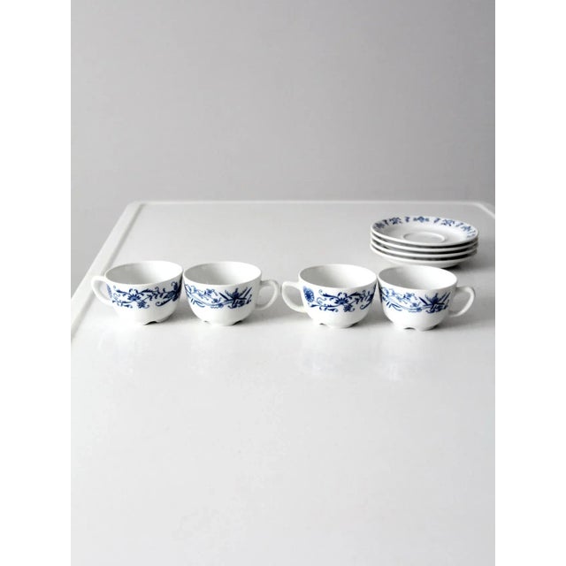 Ceramic Vintage Porsgrund Varefakta Porcelain Tea Cup & Saucers Sets of 4 For Sale - Image 7 of 11