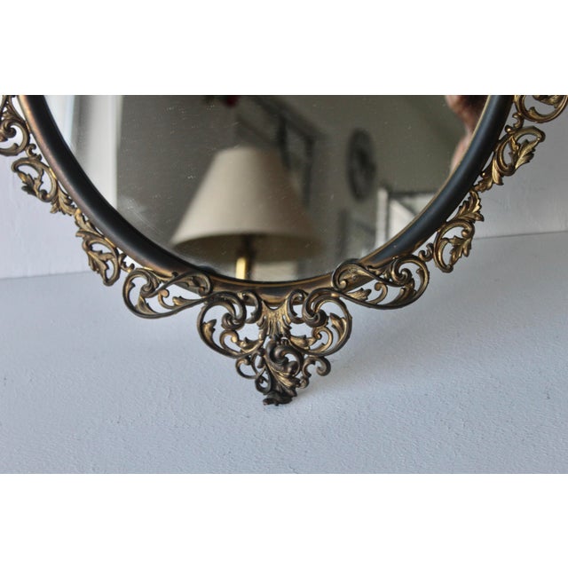 Mid 20th Century Vintage Italian Baroque Style Ornate Filigree Brass Oval Wall Mirror For Sale - Image 5 of 14