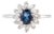 Art Deco Style Blue Sapphire & Baguette Diamond Halo Cluster Ring 14k Gold Size 5.5 For Sale