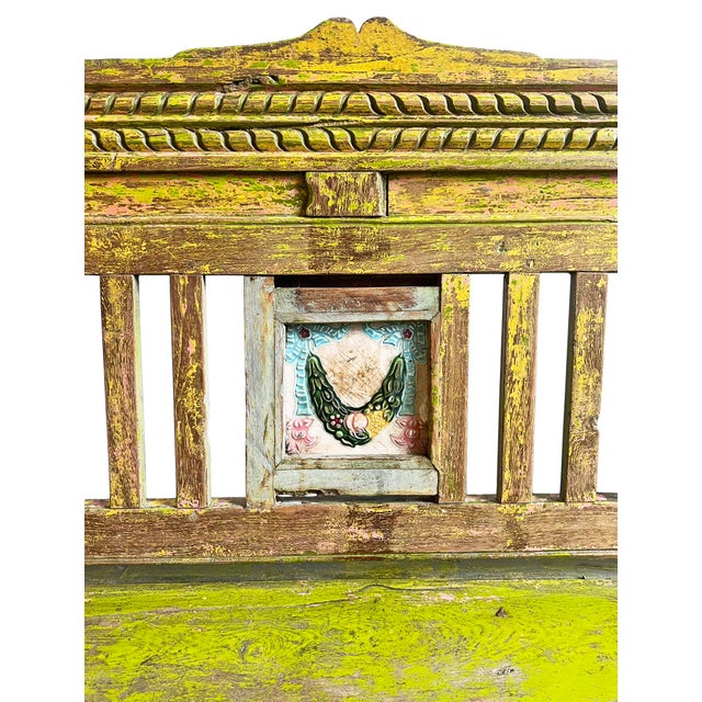 Chartreuse Vintage Colonial Bench For Sale In Los Angeles - Image 6 of 8