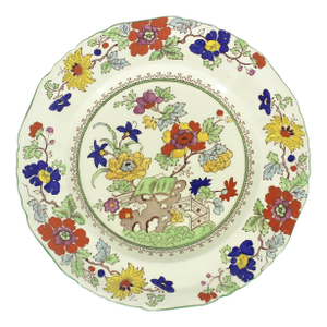 Antique Mason’s Green Bible Pattern Dinner Plate With Green Edge 10.25” Hand Painted Decorative