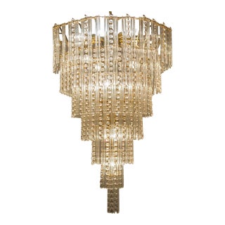 Vintage Teardrop Crystal Brass Framed Chandelier For Sale