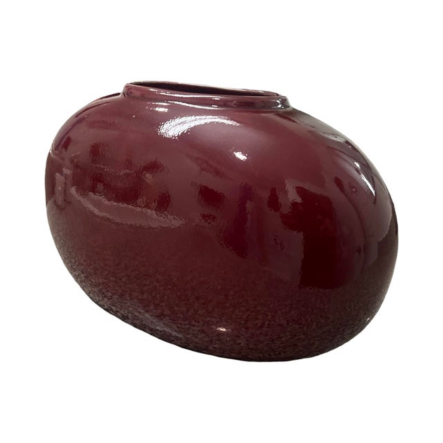 Art Deco Vintage Postmodern 1980s Ox Blood Red Ceramic Bean Pill Shaped Vase Art Deco For Sale - Image 3 of 8