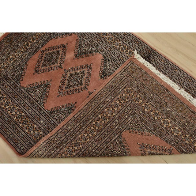 Bokhara Jaldar Rug 3’1” X 4’10” Pink Wool Tribal Hand-Knotted Oriental Carpet For Sale - Image 10 of 11