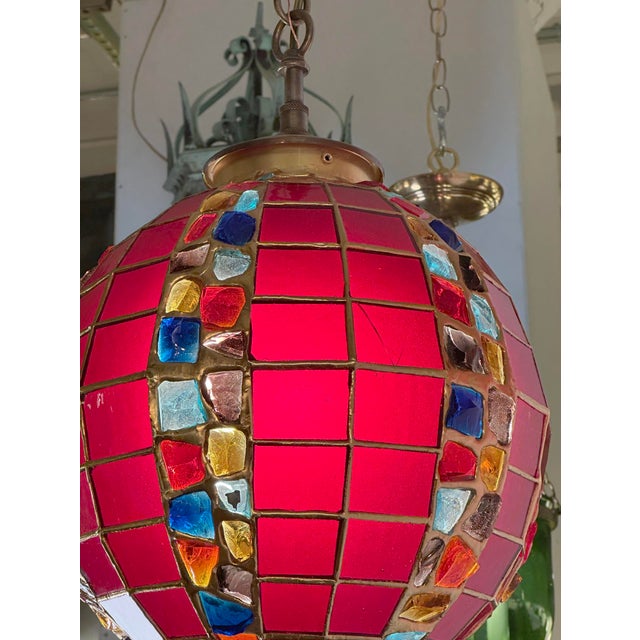 Red Mid 20th Century Turkish Style Red Slag Glass Pendant Light For Sale - Image 8 of 11