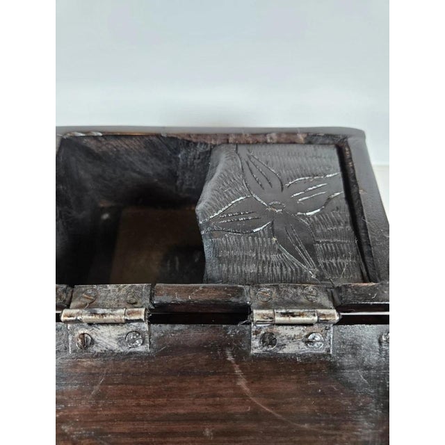 Early 21st Century Vintage Hand-Carved Dark Wood Elephant Trinket Jewelry Box Hinged Safari Decor For Sale - Image 5 of 18
