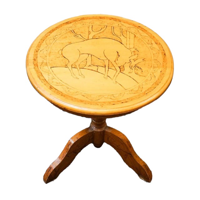 1940s Contemporary Burnt Etch Decorated Pine Tilt-Top Lamp Table by Kew Williams For Sale - Image 13 of 13