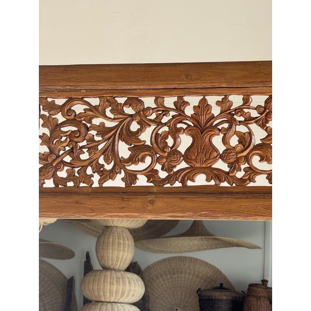 Large Freestanding Teak Mirror with Carved Openwork Pediment, Indonesia, 1980s For Sale - Image 14 of 18