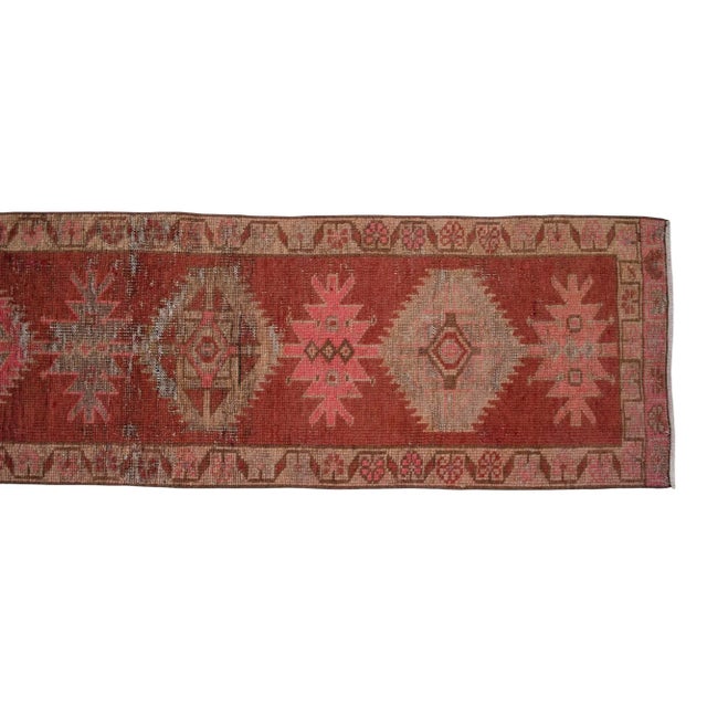 Hand-Knotted Turkish Low Pile Herki Hallway Rug For Sale - Image 9 of 11