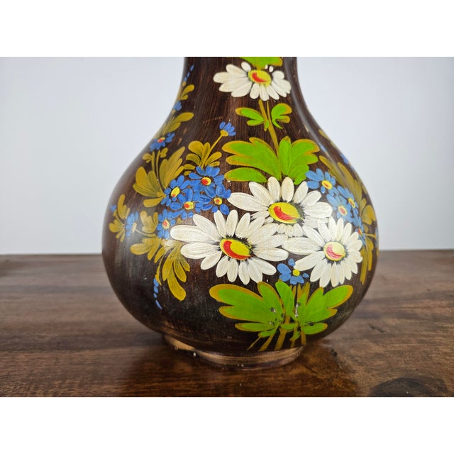 Brown Ceramic Vase with Floral Decorations, 1990 For Sale - Image 11 of 17
