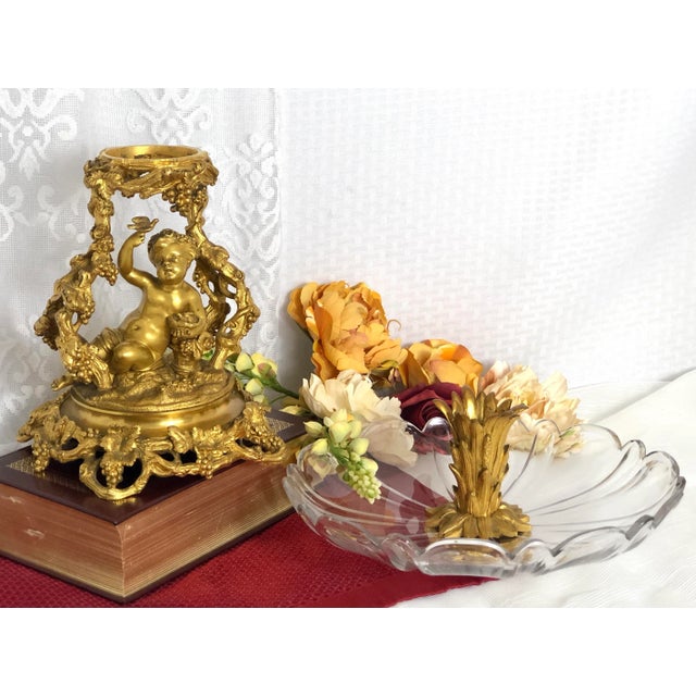 Antique Baroque Brass Putti Cherub Bowl Flower Candle Holder Vase Rocco Italian For Sale - Image 13 of 13