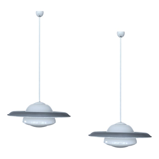 Deco Bauhaus Glass Pendant Lights, 1930s, Set of 2 For Sale