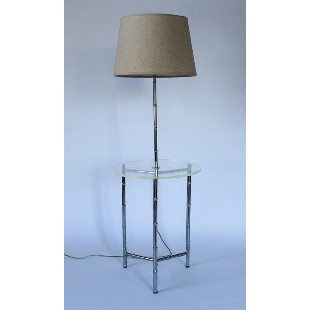Mid-Century Modern Mid-Century Chrome & Lucite Faux Bamboo Floor Lamp For Sale - Image 3 of 11