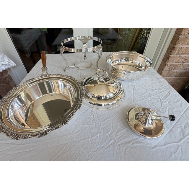 Vintage Crescent No. 549 Silver Plate Chafing Dish With Warming Stand, Lion Paw Feet & Hardwood Handle For Sale - Image 11 of 12
