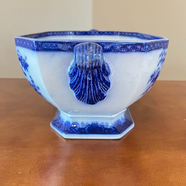 Antique Flow Blue Soup Tureen and Platter For Sale - Image 12 of 16
