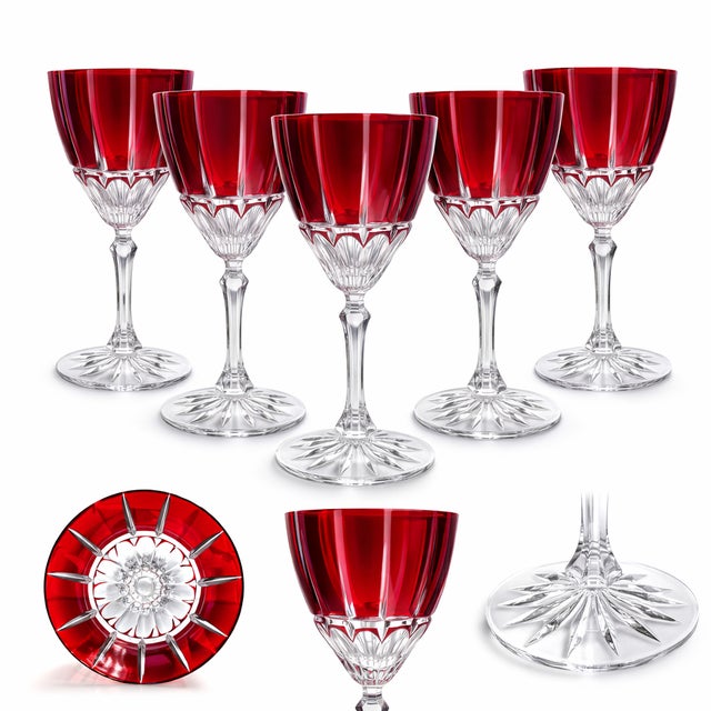 Stunning set of 6 authentic Baccarat Harcourt 1841 wine goblets in the iconic ruby red overlay. This is one of Baccarat’s...