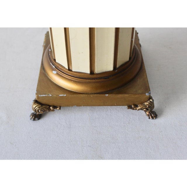 Vintage Italian Neoclassical Style Metal Marble Cream Gold Finish Column Pedestal For Sale - Image 9 of 12