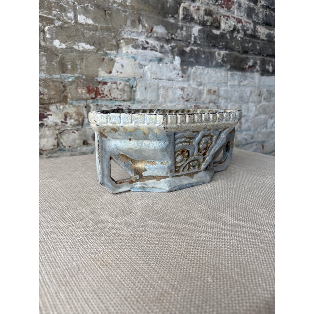 Traditional Vintage Cast Iron Garden Trough Planter With Weathered Blue Patina For Sale - Image 3 of 9