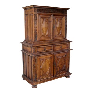 French Walnut Buffet a Deux Corps Armoire Cabinet For Sale