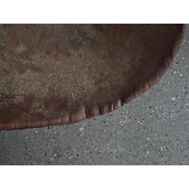 Massive carved wood trough with metal strapping detail on one end. Beautiful accent piece for any room.