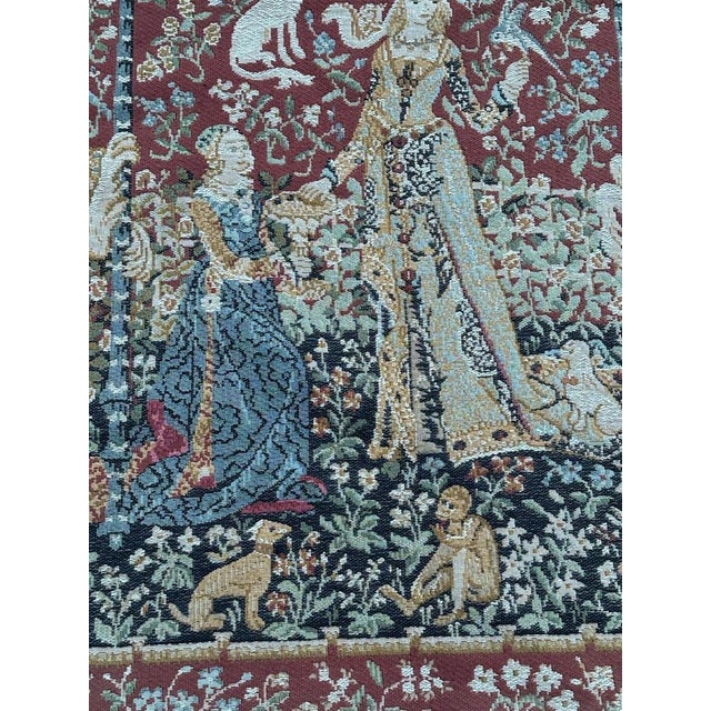 Vintage French Aubusson Style Lady and Licorn Jacquard Tapestry, 1970s For Sale - Image 11 of 16