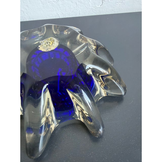 Mid-Century Italian Murano Glass Sommerso Ashtray With Cobalt Blue Center, 1960s For Sale - Image 12 of 12
