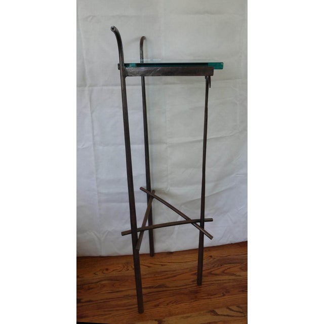 Charcoal Late 20th Century Unique Tall Hand Forged Iron Pedestal With Glass Top For Sale - Image 8 of 10