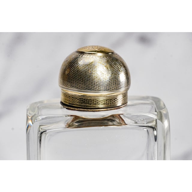 Victorian Unusual English Crystal Antique Scent Perfume Cologne Bottle Sterling Silver Engine Turned Lid Victorian Luxury Home Decor For Sale - Image 3 of 11