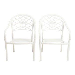 Vintage Palm Beach Regency White Aluminum & Vinyl Strap Armchairs For Sale