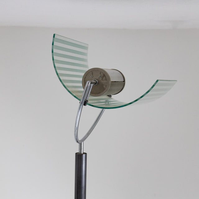 Floor Lamp with Marble Base and Curved Glass Shade, 1990s For Sale - Image 4 of 12