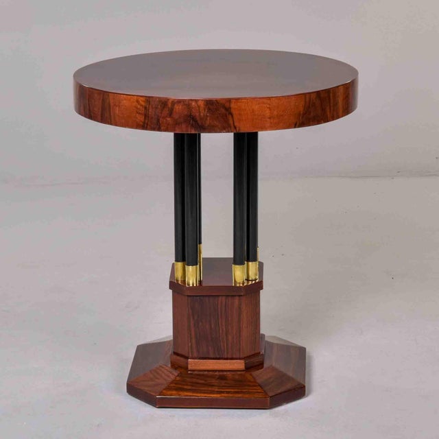 1930s Art Deco Mahogany Center Table With Ebonized Column Base and Brass Trim For Sale - Image 5 of 10