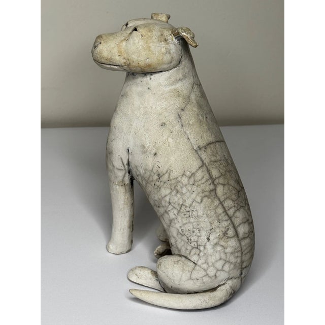 Ivory Vintage Hand-Modelled Studio Pottery American Pit Bull Terrier Dog Sculpture With Ivory Raku-Inspired Surface For Sale - Image 8 of 10