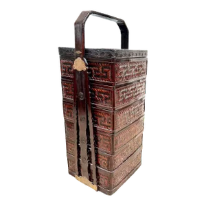 Asian Chinese Japanese Bamboo Basket Picnic Wedding Five 5 Tiered Jubako Vintage