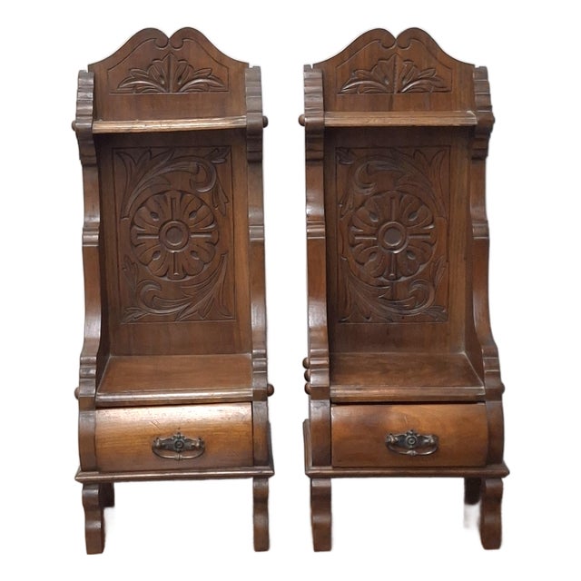 Pair 19th Century Eastlake Style Carved Mahogany Diminutive Side Tables For Sale