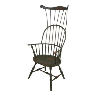 Charles Mower Bench Made Green High Back Windsor Armchair For Sale