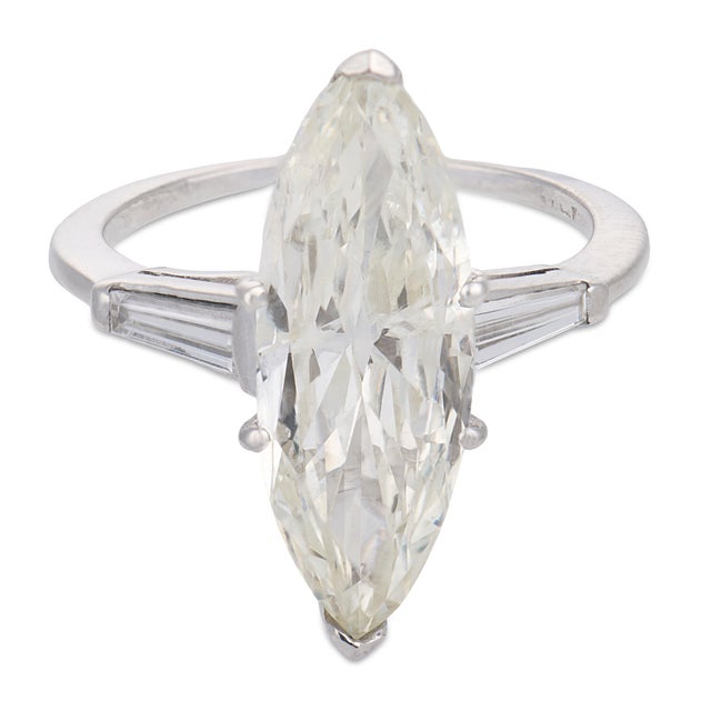 Contemporary Mid Century Gia 3.36 Carat Marquise Cut Diamond Platinum Engagement Ring, Size 6 For Sale - Image 3 of 6