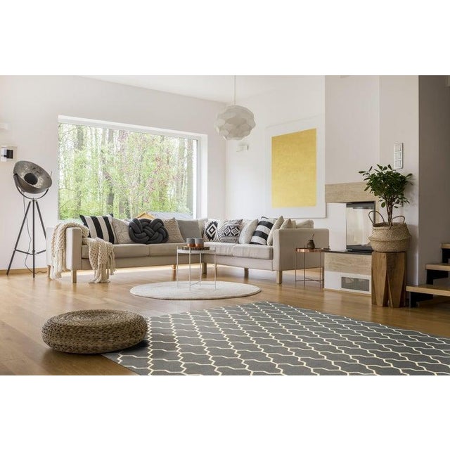 56x8 Gray Hand-Knotted Wool Trellis Linkage Geometric Modern Carpet Rug For Sale - Image 4 of 4