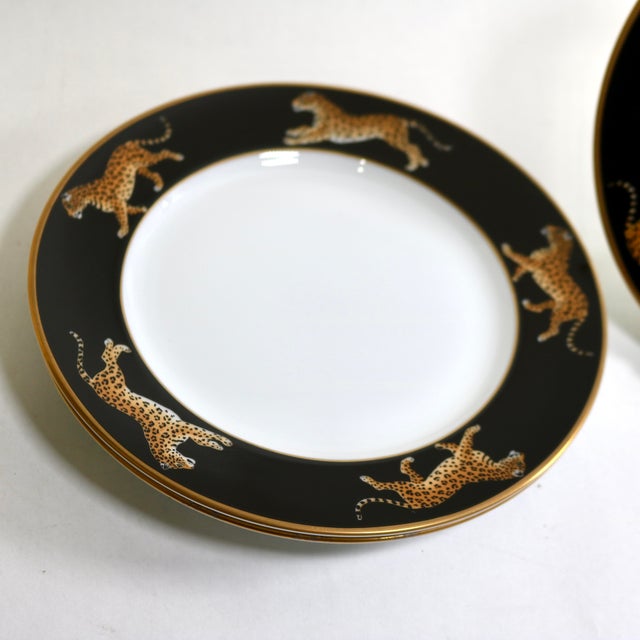 Hollywood Regency 1980s Lynn Chase Designs Jaguar Jungle Bread & Butter Plates 24k Gold 6.5" Set of 3 For Sale - Image 3 of 8