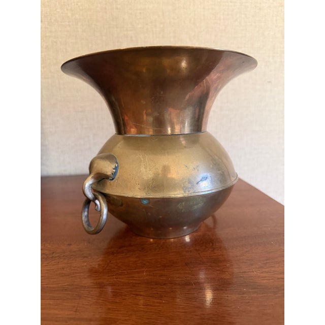 Vintage Solid Brass Vase With Ring Handles For Sale - Image 6 of 8